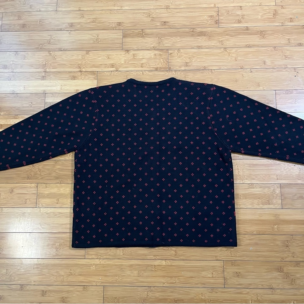 Crystal-Kobe Vintage Autumn Leaves Chic Black and Red Chunky Knit Cardigan - Picture 7 of 10